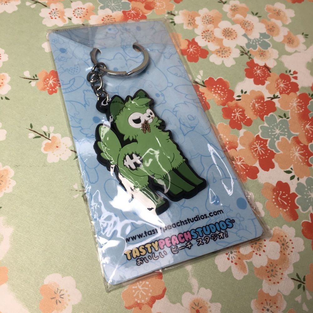 Tasty Peace Studios Zombie Alpaca Green & Black Keychain Flexible Rubber Plastic
